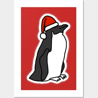 Christmas Penguin in a Santa Hat Posters and Art
